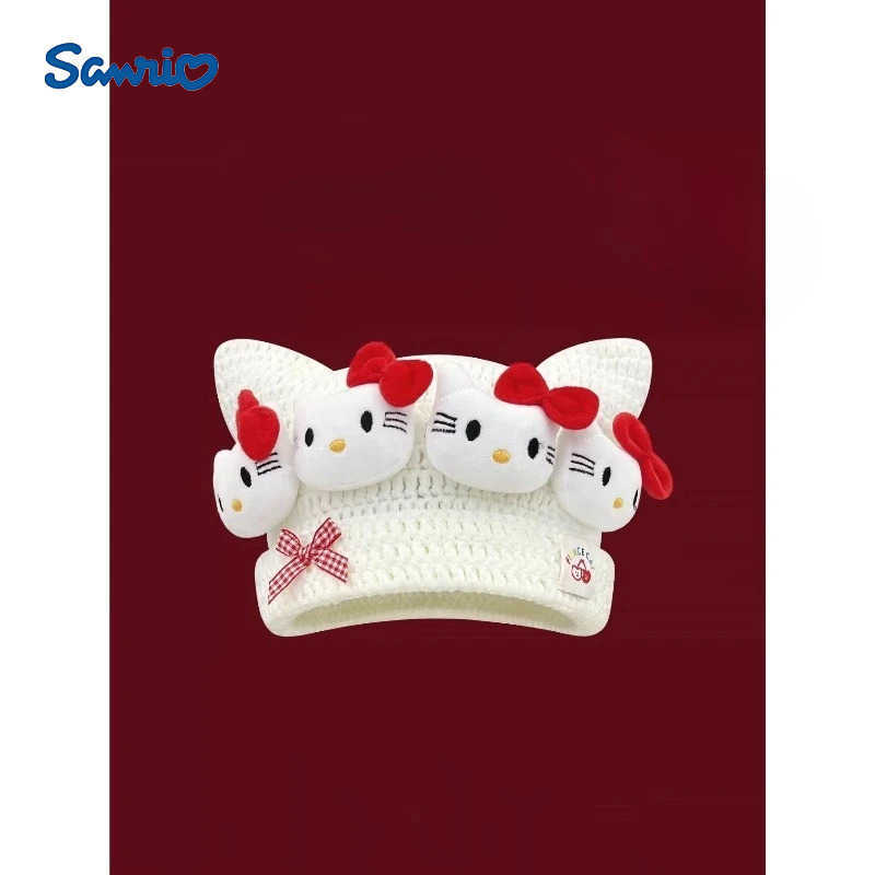 Sanrio Winter Kawaii Hello Kitty Students Cute Cartoon Thermal Knitted Hats Children Outdoor Protector Hat Woolen Cap for Kids L250919