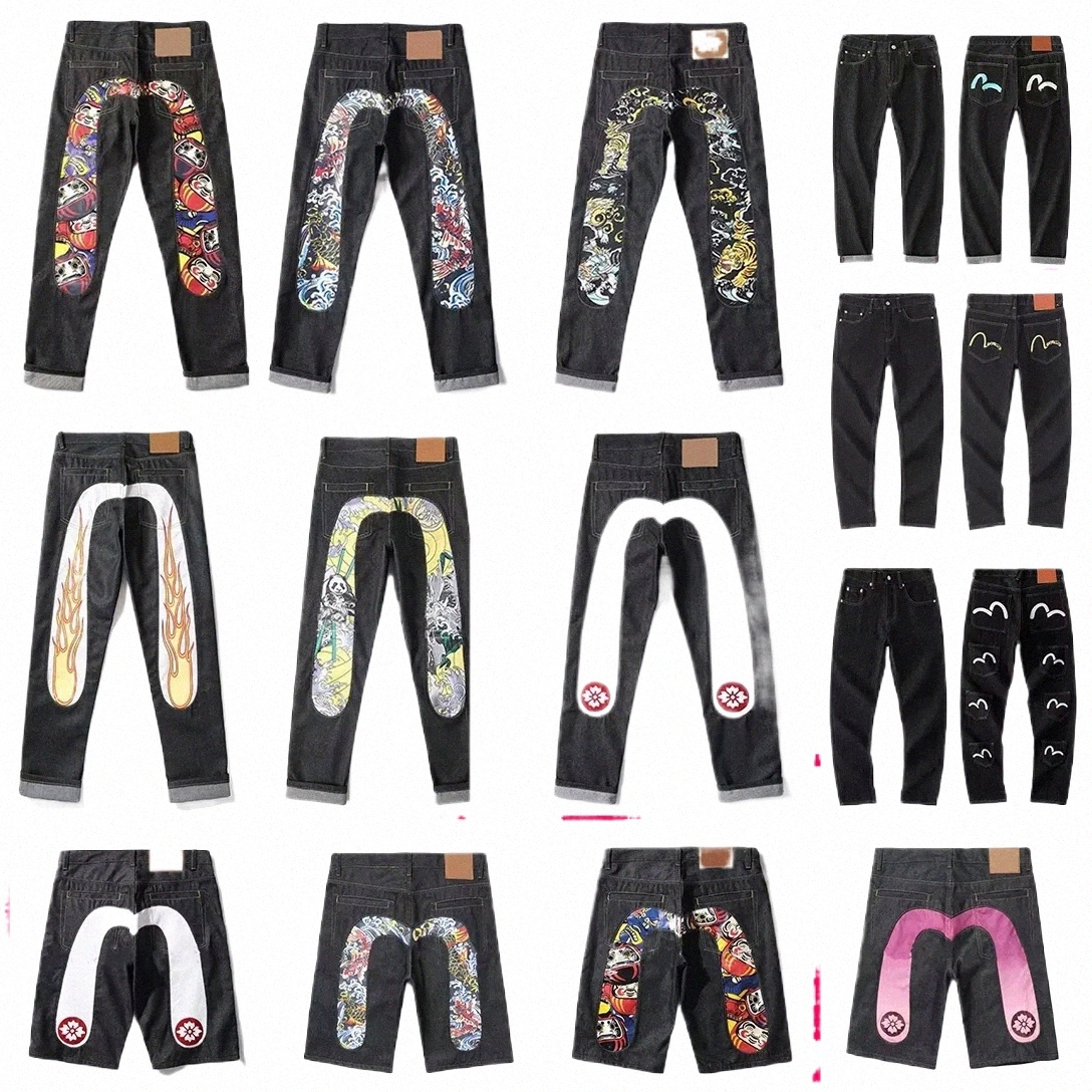 mens Japanese Fashion ly jeans with Embroidery evi jeans Men Retro mens Trousers Hipster Style Slim Fit Straight Leg Denim Jeans Pants for Casual w2Ea#