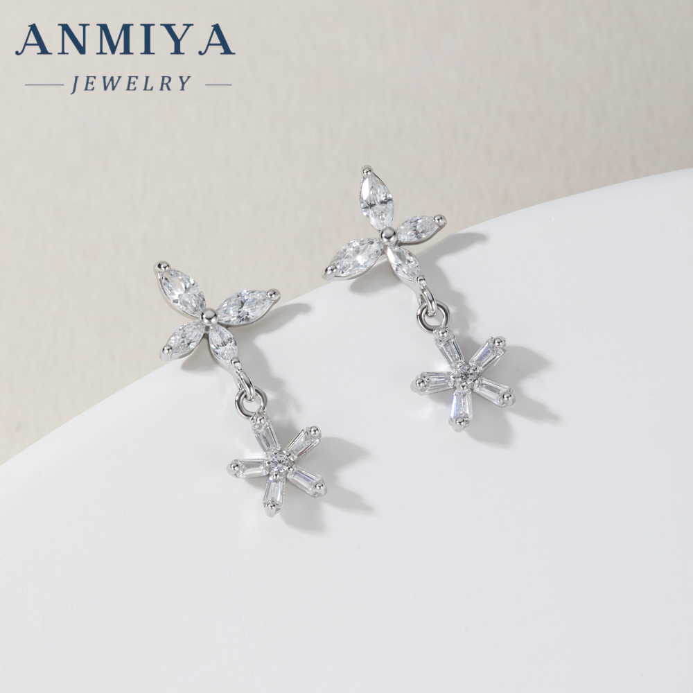 Fashion Jewelry 925 Sterling Silver Flower Earrings Zircon Diamond Dangling Earrings 925 Silver Stud Earrings Women