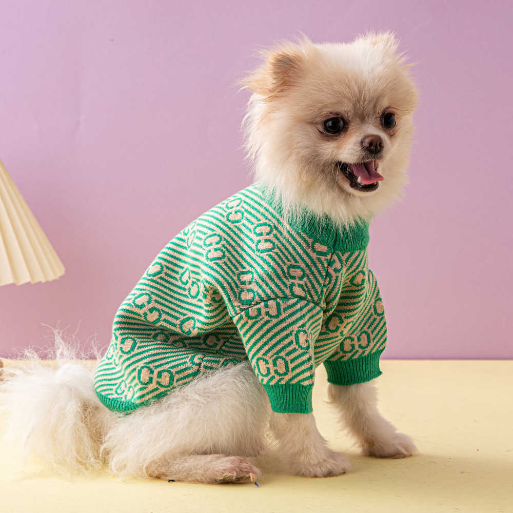 New Trendy Pet Dog Sweater Thickened Warm Green Double G Pomeranian French Bulldog Clothes S25911