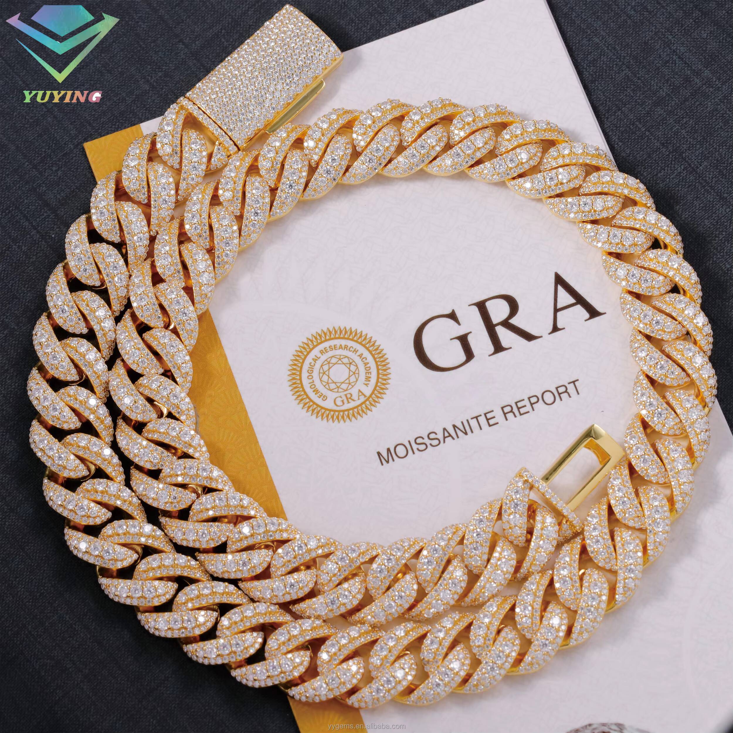 Fast Shipping Gold 14mm Moissanite Cuban Link Raised 925 Silver Iced Out Chain Hip Hop Style Jewelry Unique and Fashionable