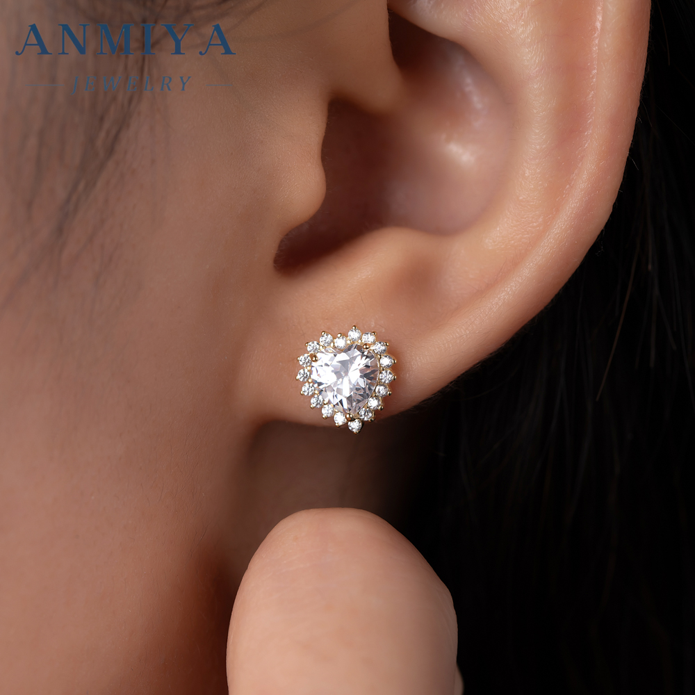 Custom Cute 925 Sterling Silver Zircon Day Heart Stud Earrings Real Gold Plating Hollow Small Heart Earring for Girls Women Jewelry