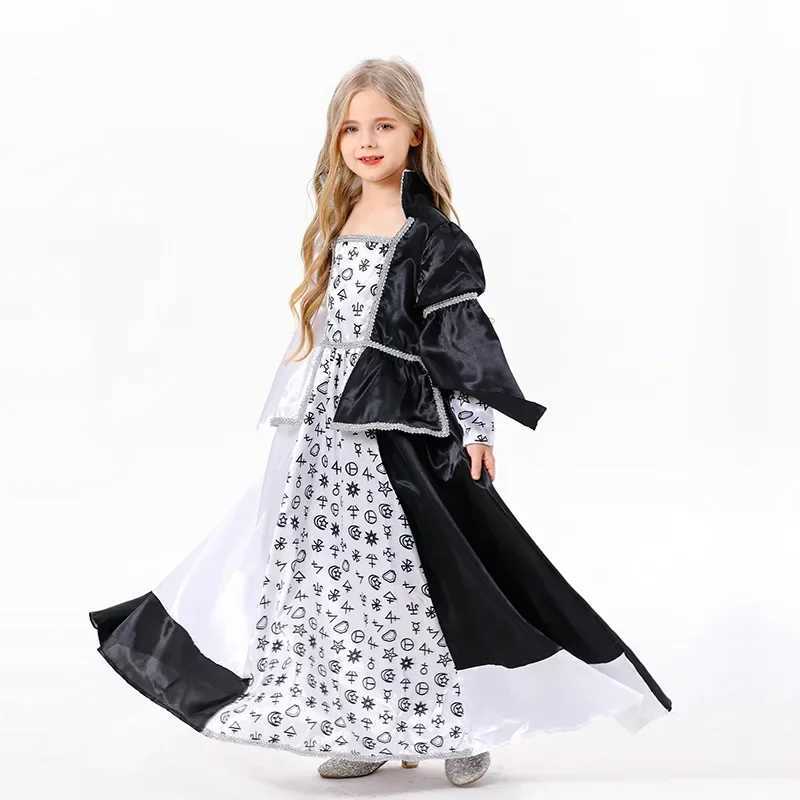 Children Halloween Costumes Girl Black White Witch Cosplay Dress Festive Princess Costumes Christmas New Year Gifts L250918