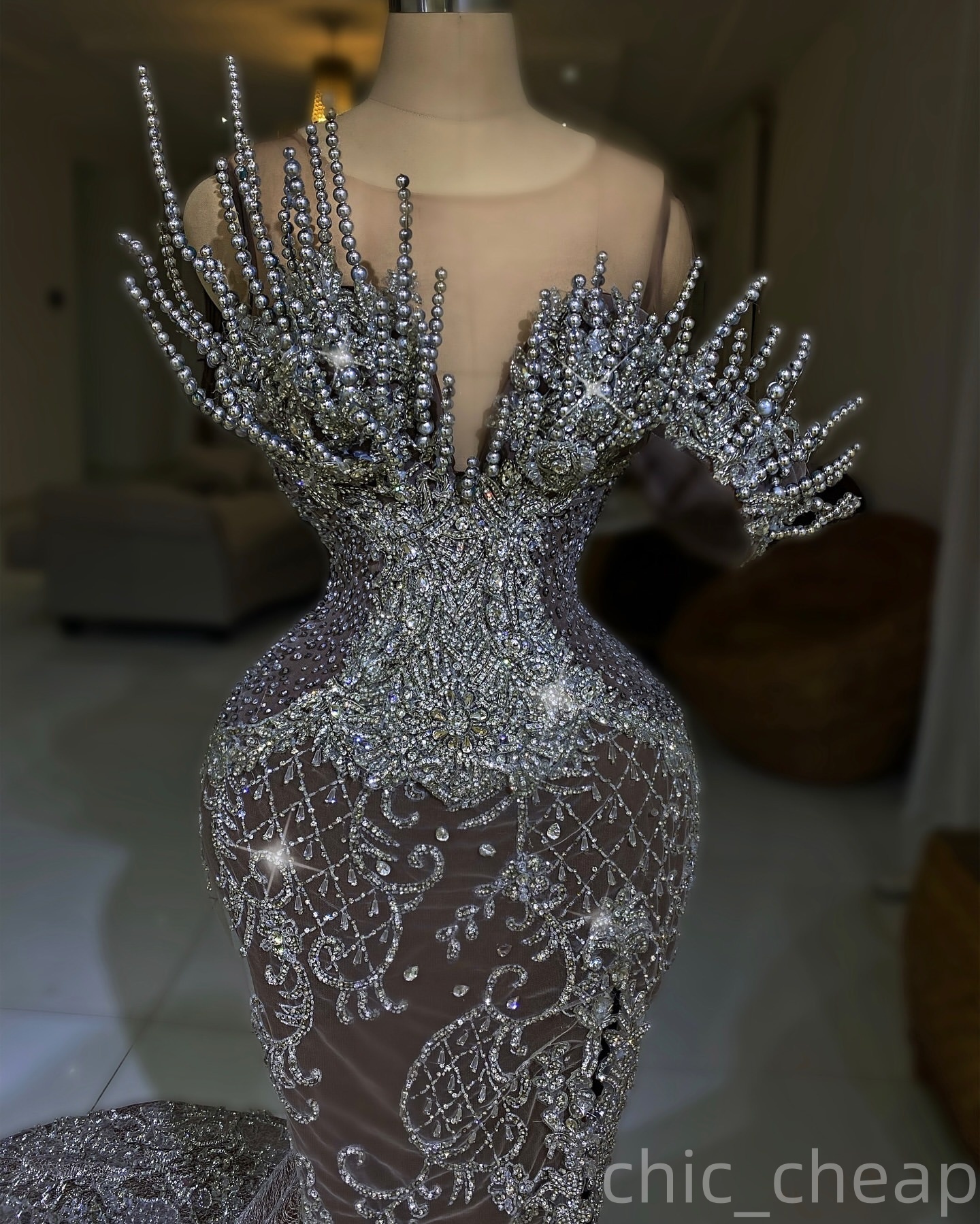 Mermaid Brown Prom Dresses 2025 Illusion Pearls Lace High Split Evening Formal Party Second Birthday Engagement Gowns Plus Size Dress For Special Occa