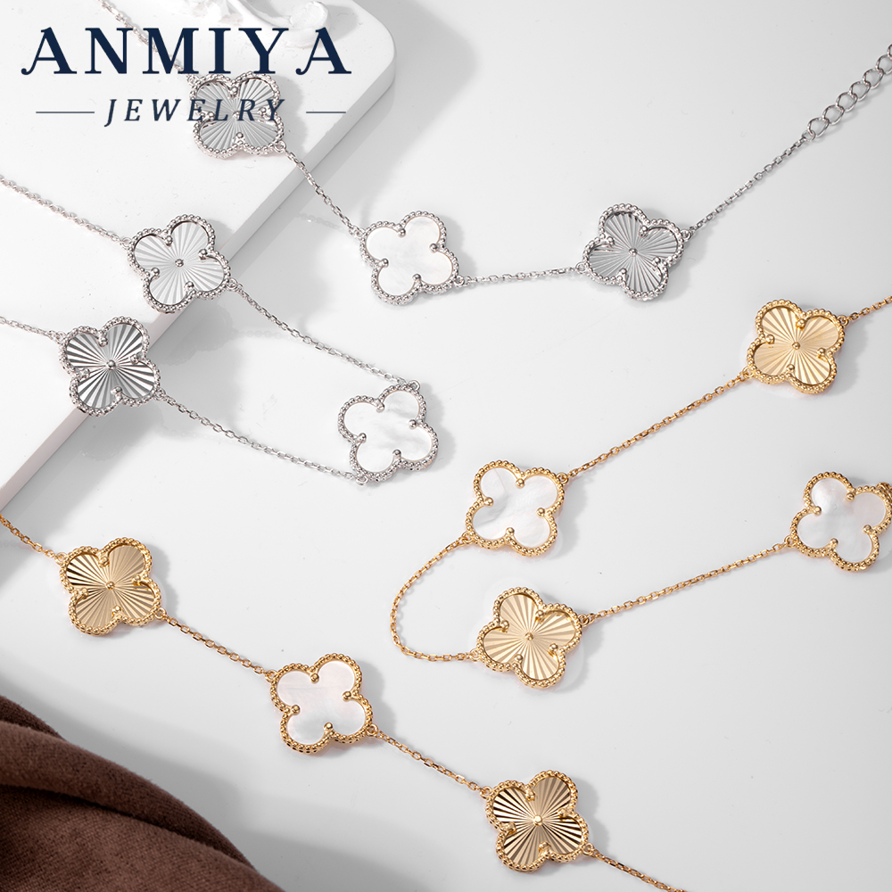 Luxury 925 Sterling Silver Set for Women, Clover Necklace Bracelet Earring Set, Premium Finish, Perfect Gift Set