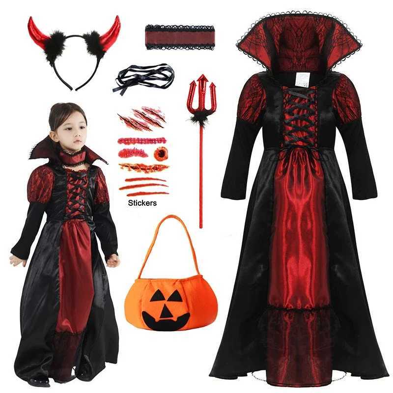 Girls and Boys Red Vampire Kids Costumes Kids Halloween Carnival Party Prom Gown Ghost Bride Gothic Cosplay Children Clothing L250918