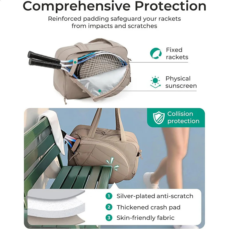 Outdoor Gym Tennis Bag for Women Holds 2 Rackets with Shoe Compartment Wet Pocket Sports Duffle Bag Overnight Weekender Bags 250919