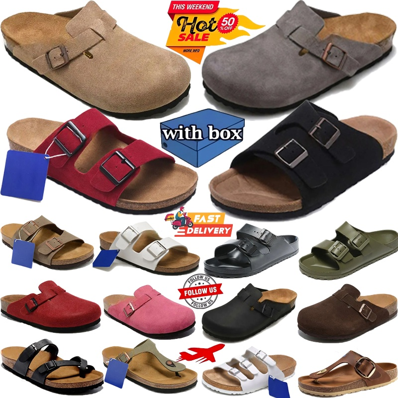 Designer Clogs Slippers Sandals Men Women Cork Flat Slipper Slides Suede Leather Slide Clog Flip Flops Slipper High Quality Fashion Summer Genuine Leather With box