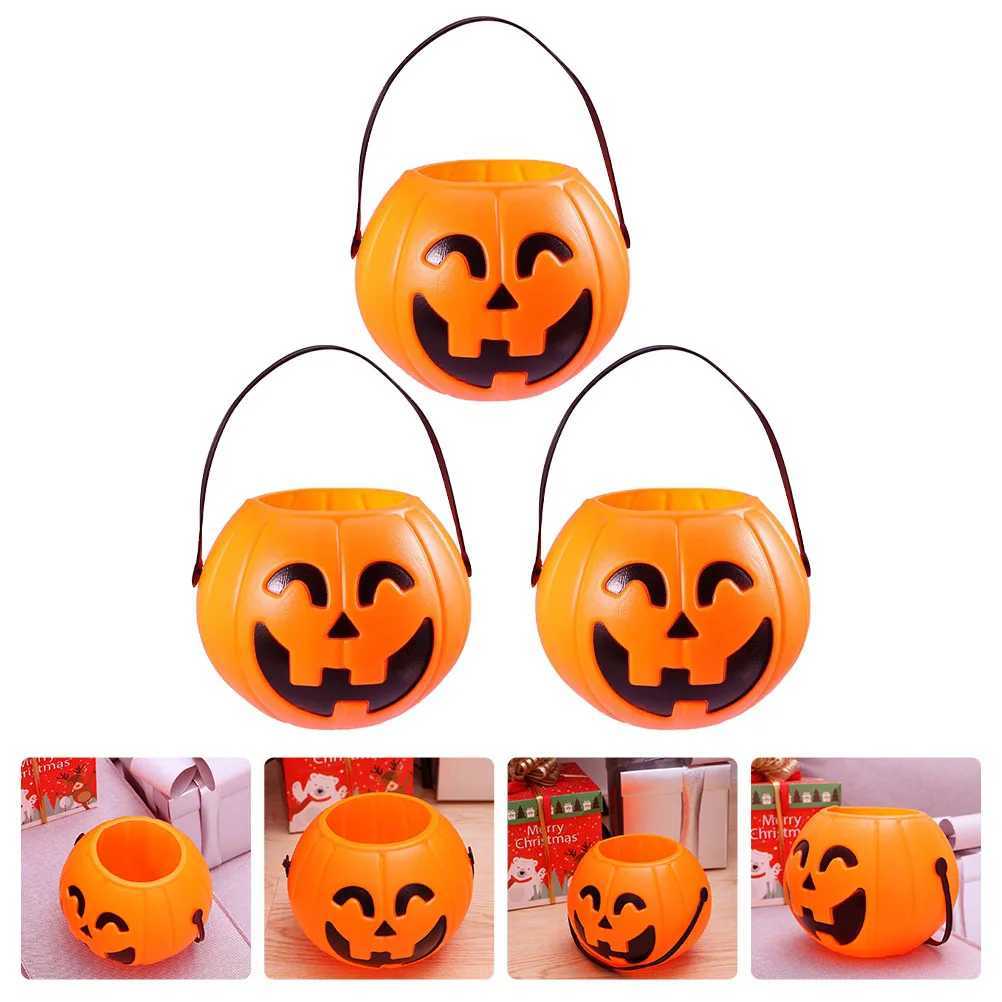 3pcs Halloween Evil Pumpkin Buckets Funny Portable Candy Container Pumpkin Bucket Candy Decor Pail Treat Buckets Lantern C250919
