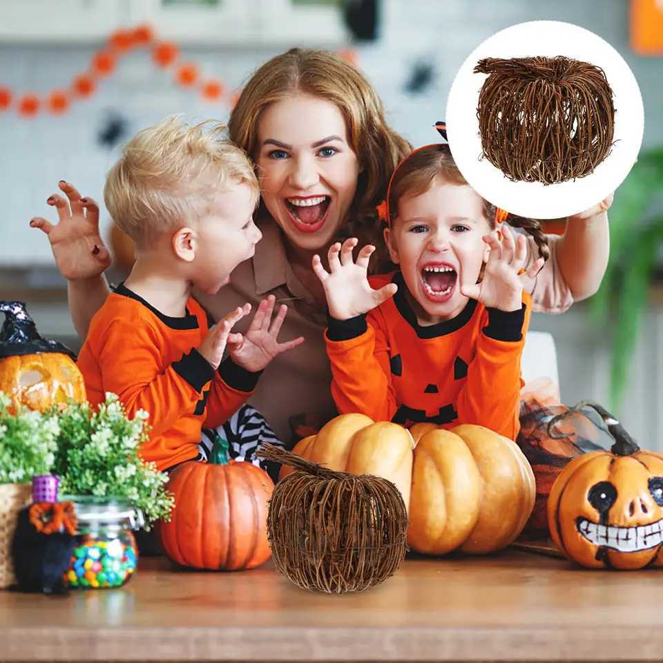 1Pc Creative Pumpkin Craft Ornament Desktop Adornment Rattan Woven Pumpkin Modeling Adornment Halloween Home Party Decoration C250919