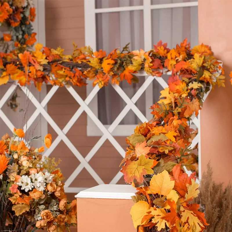 Artificial Maple Leaf Autumn Decor Fall Leaves Vine Hanging Wall Decor For Thanksgiving Halloween Wedding Party Home Decoration C250919