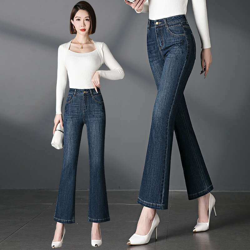 womens jeans Jeans Women New Autumn High Waist Slim Fit Petite Flared Women's Pants Embroidered for Middle-aged and Elderly 2095