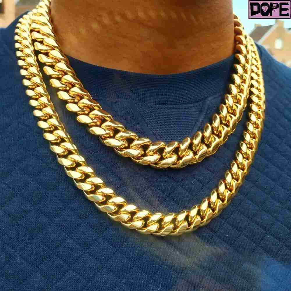 Hip Hop 16mm Miami Cuban Chain Plain Men Rappers Necklace 925 Silver Gold Plated Cuban Link Chain
