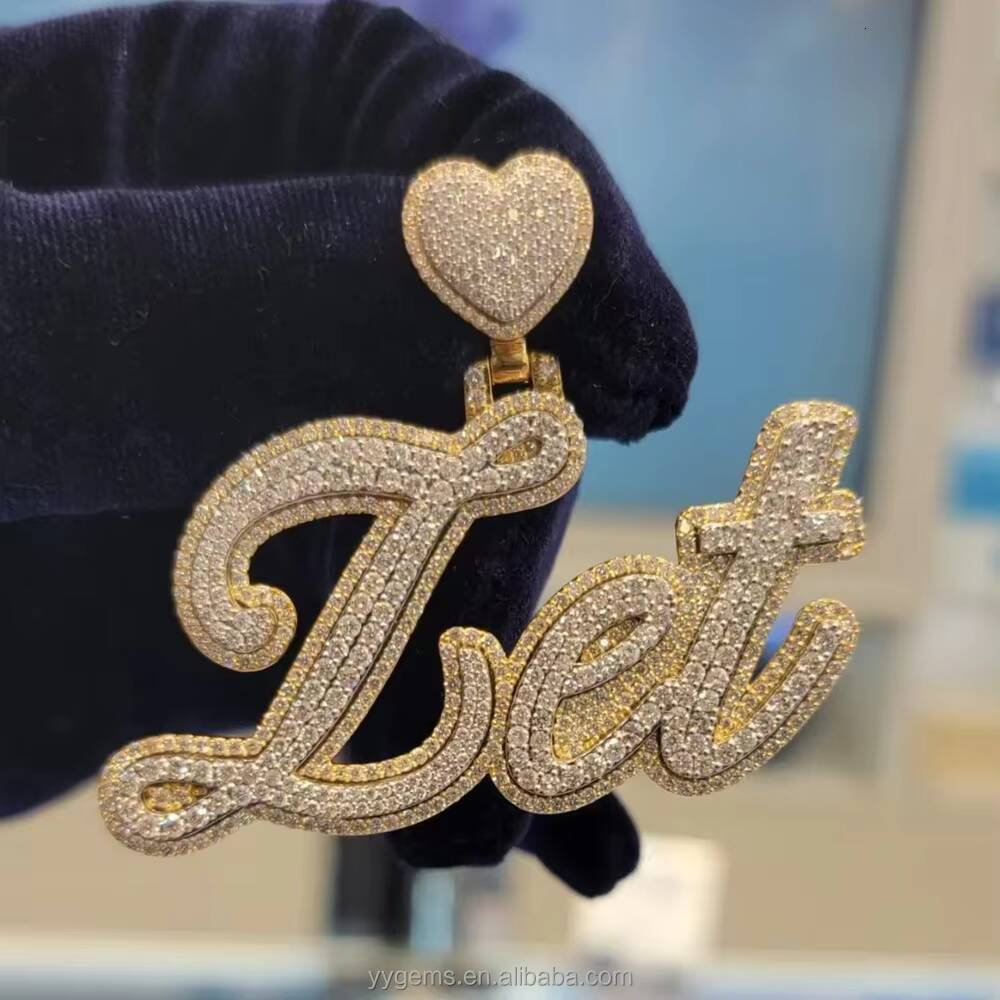 Custom Hip Hop Jewelry Iced Out Letter Pendant for Cuban Link Chain 925 Silver Moissanite Initial Letter Pendant Necklace