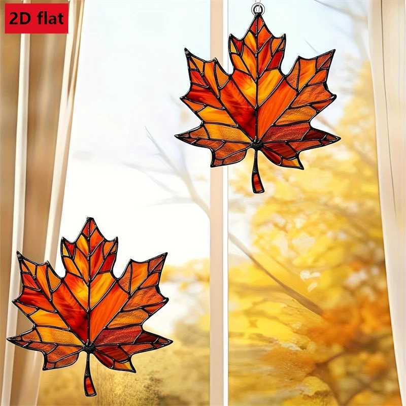 Maple Leaf Suncatcher Stained Glass Window Hanging Decor Glittering Fall Ornament For Thanksgiving Christmas Home Festival Gift C250919