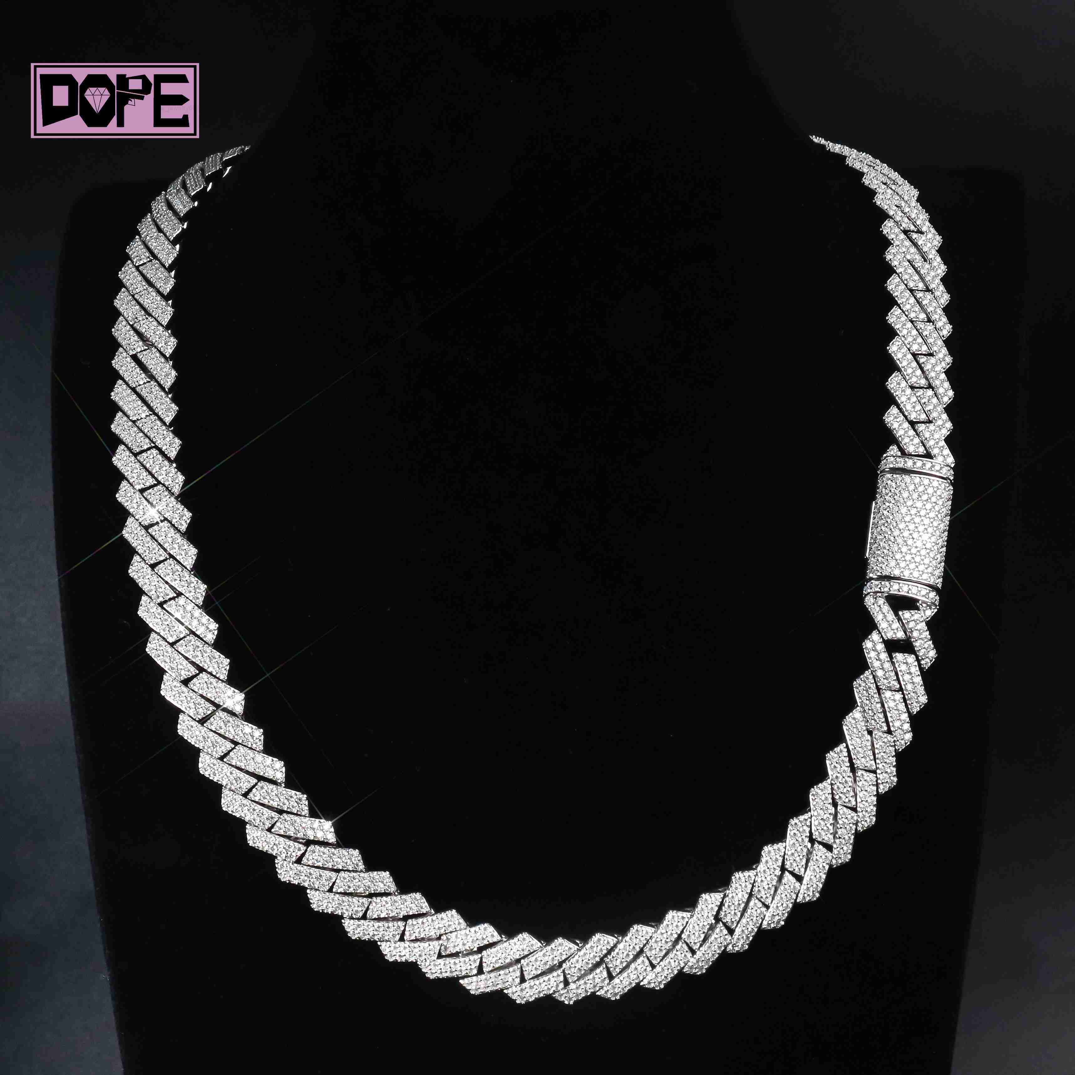 12mm Hiphop Cuban Link Chain 14k Gold Plated VVS Iced Out Moissanite Silver 925 Moissanite Cuban Chain