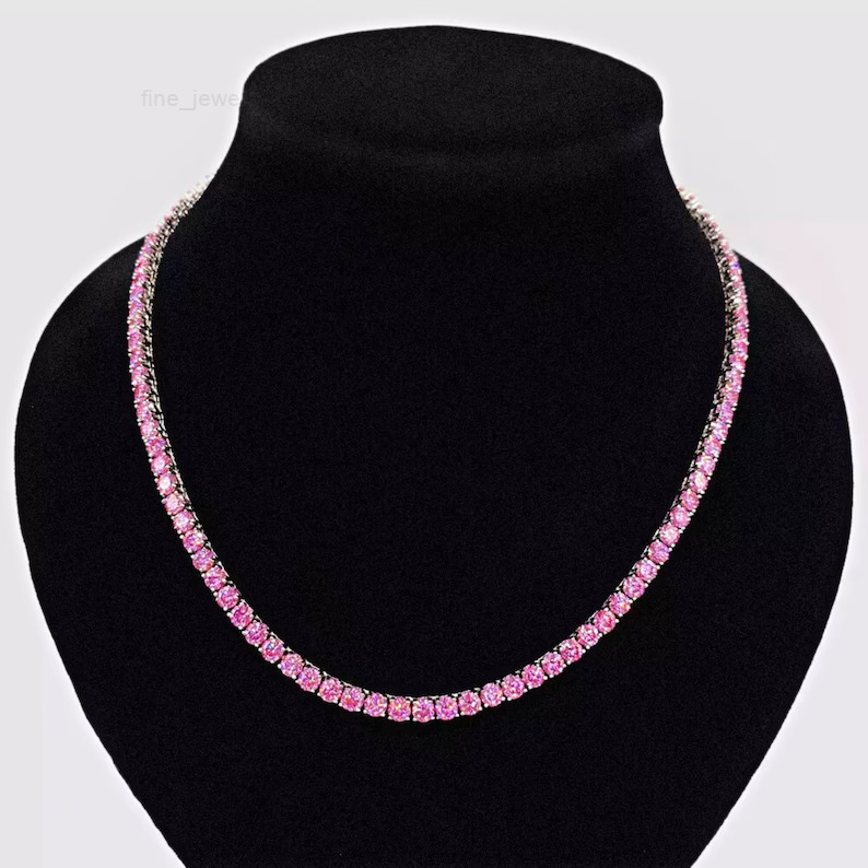 4mm Moissanite Tennis Chain 925 Sterling Silver Tennis Necklace Hiphop Purple Diamond Moissanite Tennis Chain