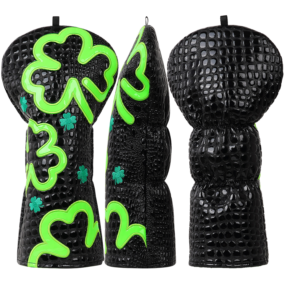 Golf Headcover Black PU Crocodile Grain Fluorescent Green Leaf Driver Golf Club Driver Head Cover Wood Cover Club Golf Head Cover Driver Cover