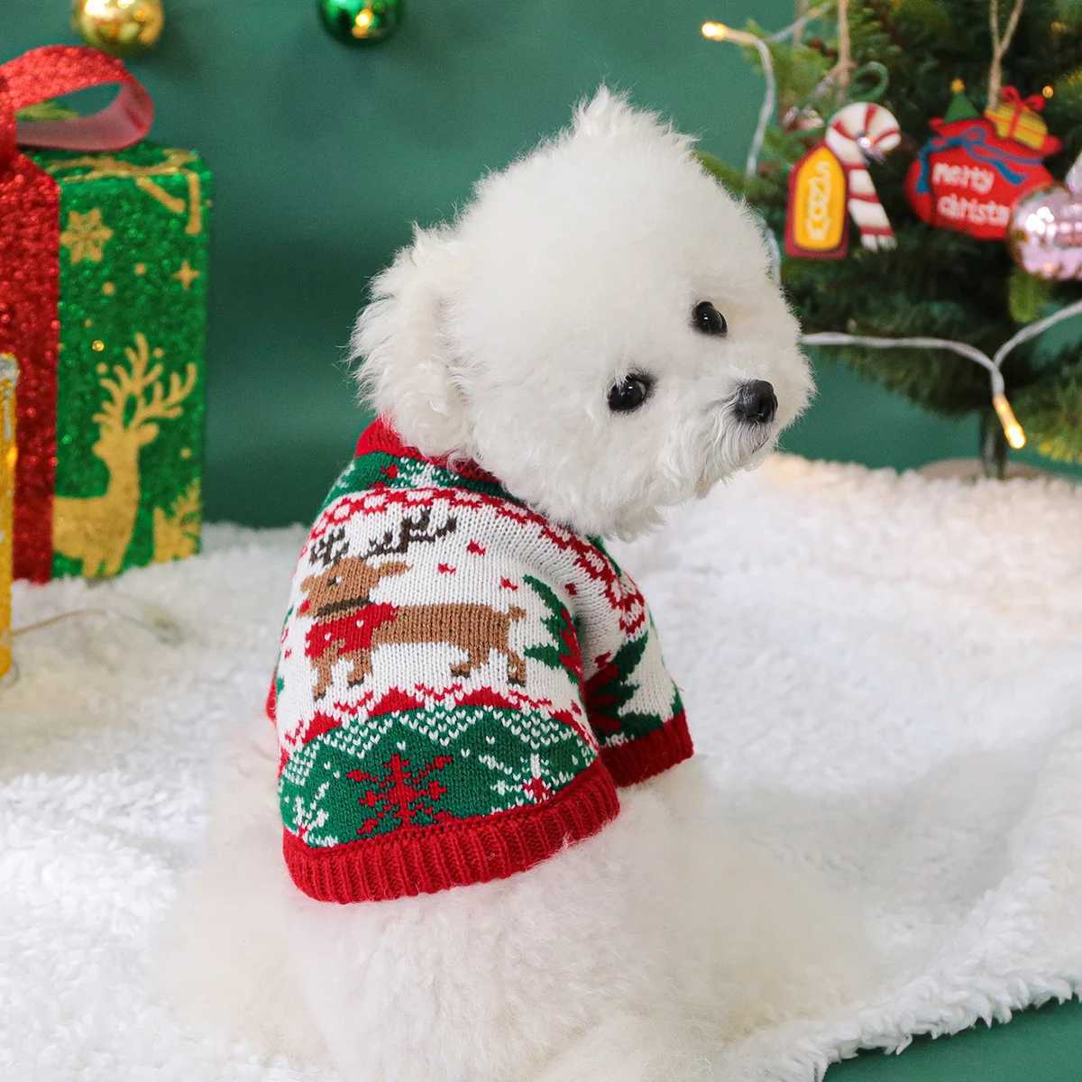 Pet Cute Christmas Rudolph Elk Sweater Dog Autumn and Winter Warm Thread Clothes Happy Cat Wear Clothes S25911