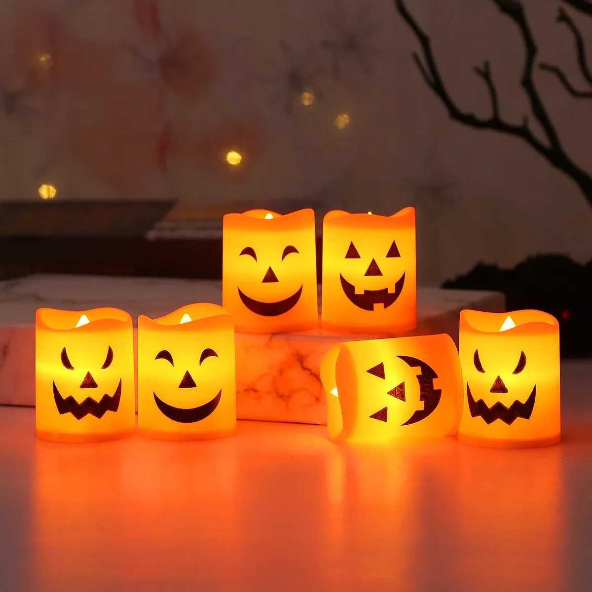 6Pcs LED Candle Light Battery Powered Pumpkin Skull Ghost Spooky Light Halloween Party Decora Ambiance Electronic Candle Lights C250919