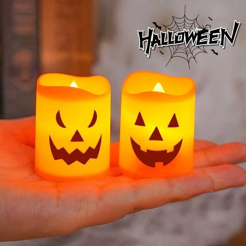 6Pcs LED Candle Light Battery Powered Pumpkin Skull Ghost Spooky Light Halloween Party Decora Ambiance Electronic Candle Lights C250919