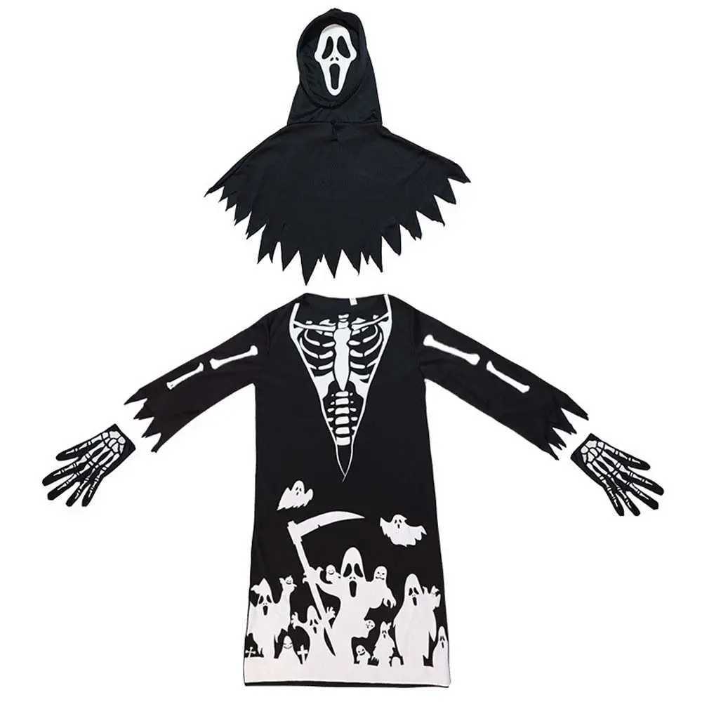 Skeleton Ghost Luminous Halloween Cloak Skull Horror Mask Role Playing Kids Halloween Dress Up Death God Luminous L250918