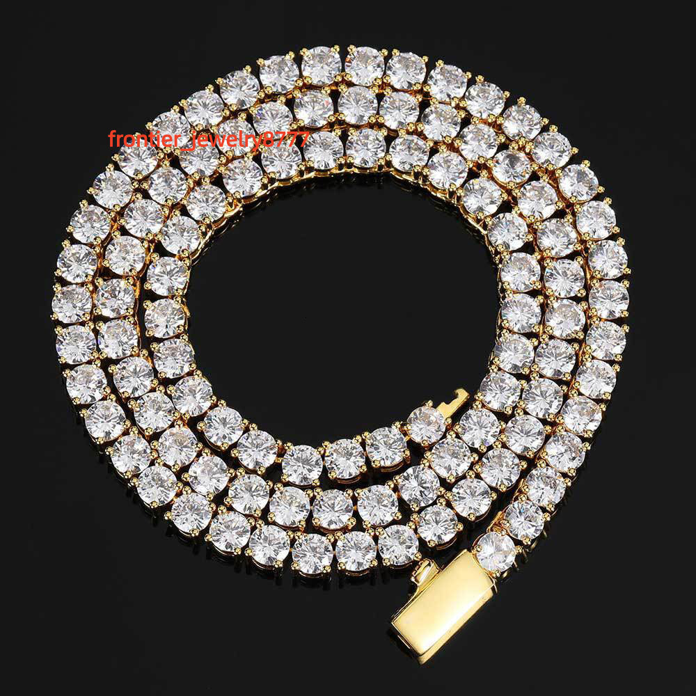 NUOYA Iced Out Hip Hop Diamond Tennis Chain Gold Plated Moissanite Tennis Chain Necklace Luxury Jewelry for Women