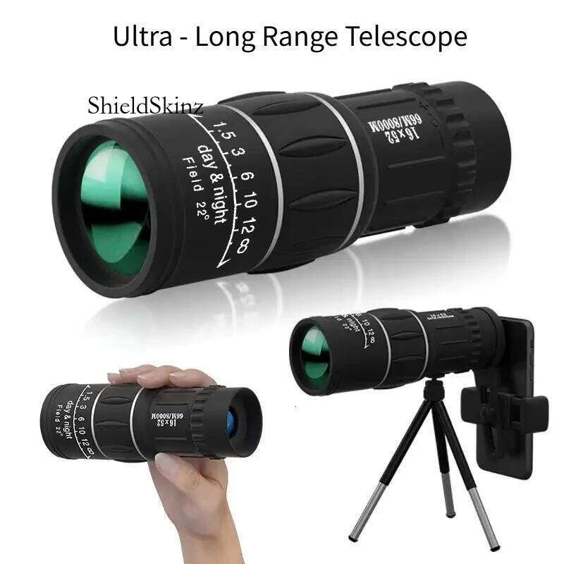 16X52 Long Range Monocular Telescope - Power, Dual Focus, Optical Zoom Scope, High Magnification For Night Spyglass Use