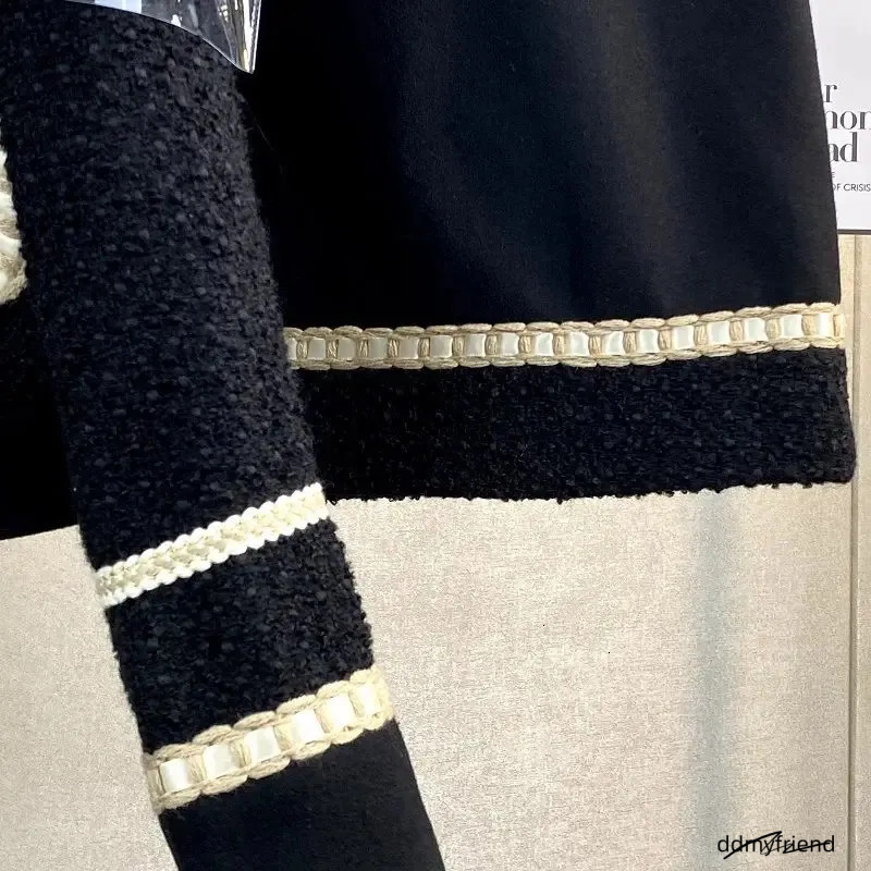 Winter Vintage Small Fragrant Black Tweed Coat Woolen Jacket Two Suit Wrap Hip Mini Skirts Dress Sets Fashion Clothes Women 240708 ddmyfriend