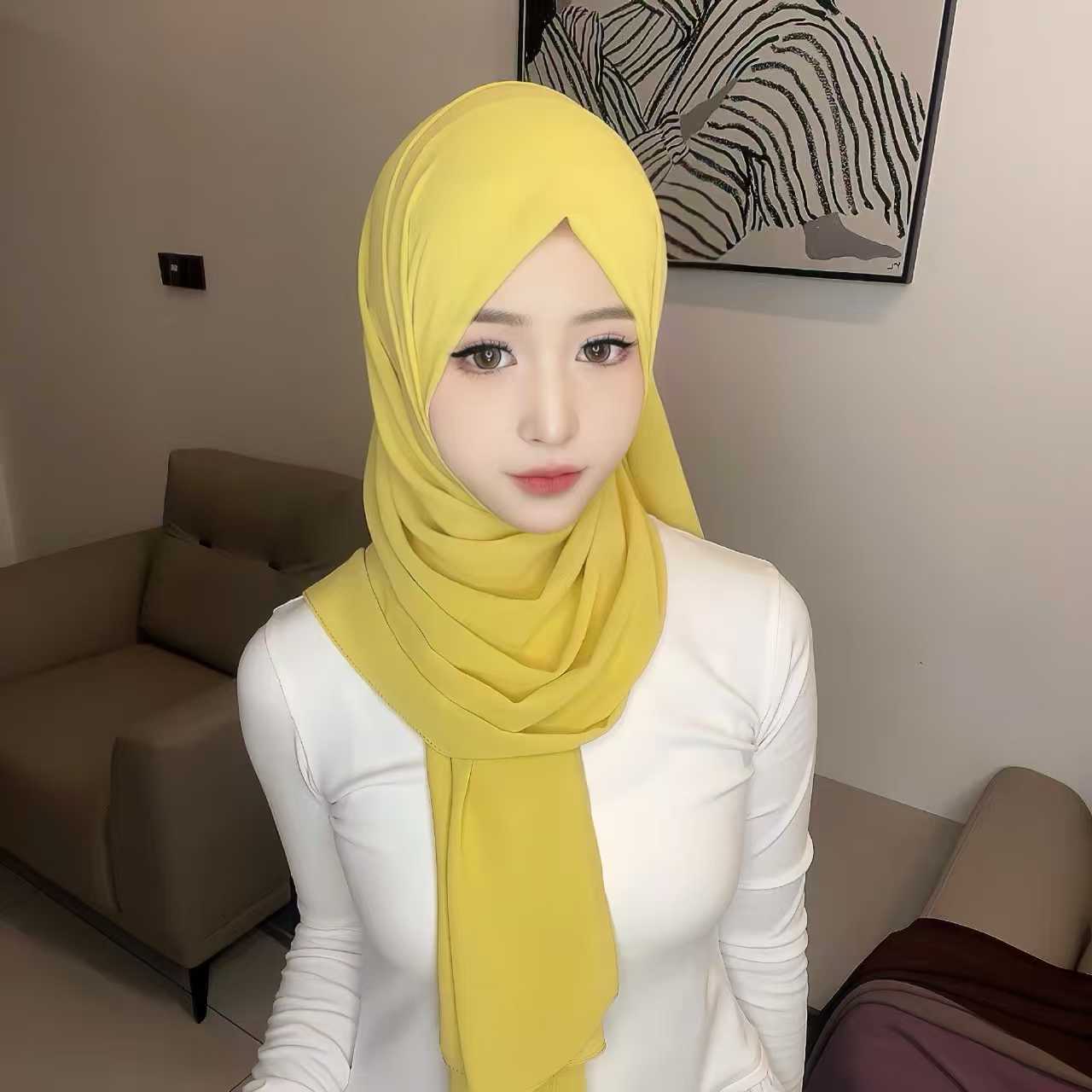 T1787 Classic Solid Color Pearl Chiffon Scarf/Women's Elegant Pearl-Embellished Chiffon Shawl