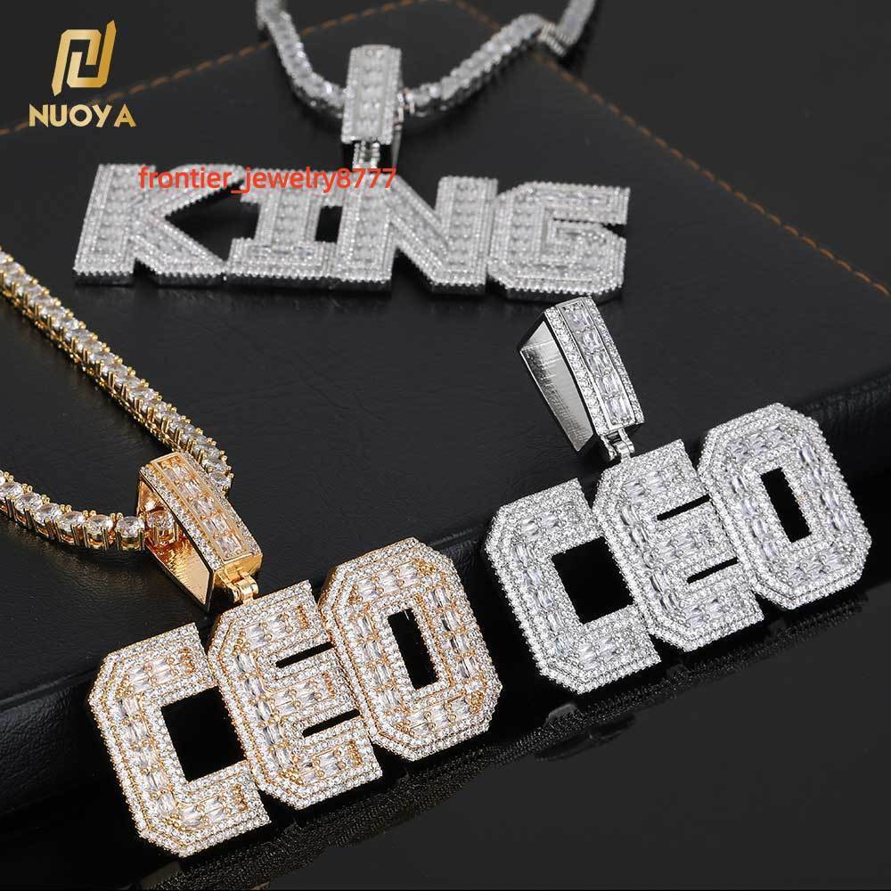 High Quality Custom Jewelry Bling Diamond Name Pendant 18K Gold Plated Baguette Cubic Moissanite Initial Letter Pendant