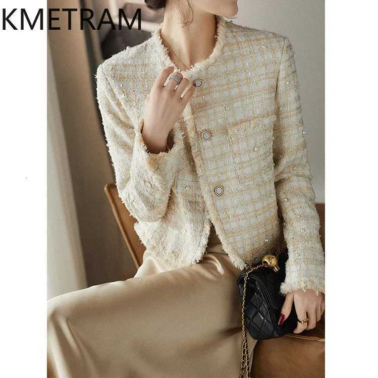 KMETRAM Real Wool Tweed Jackets Pearl White Jacket High Quality New in Outerwear Fall Clothes Women 2024 Chaquetas Para Mujer Z250918