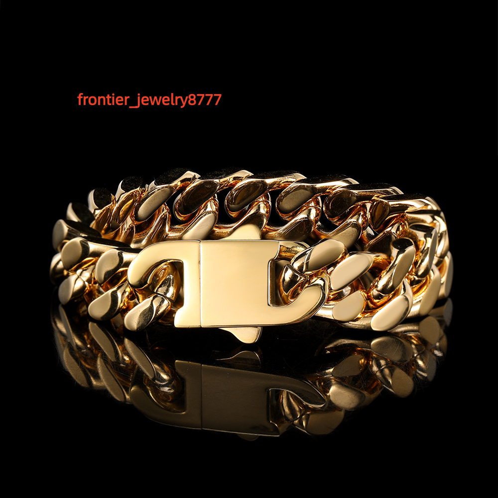 NUOYA 11MM Cuban Bracelets Simple Hip Hop Custom 18k Gold Stainless Steel Miami Cuban Link Bracelet