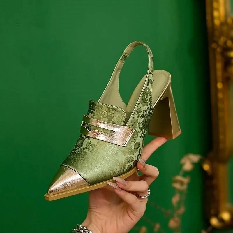 Sandals Designer Pointed Toe Women High Heels Print Random Shoes Sexy Summer Dress Slingback Platform Mujer Zapatos Pumps ddmysaturn