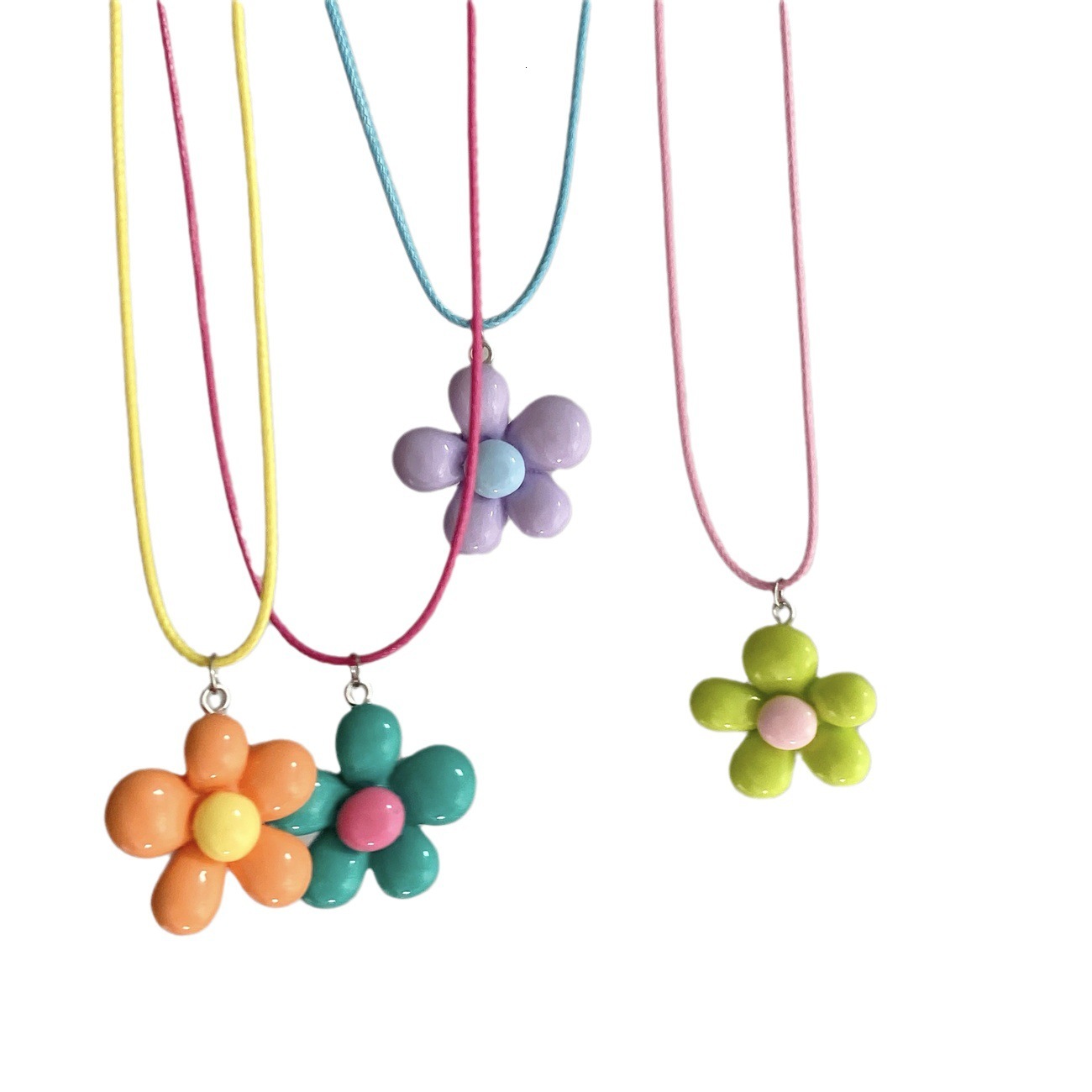 Milk Bubble Color-Block Five-Petal Flower Necklace Cute Sweet Ins aron Version Korean Pastoral Style