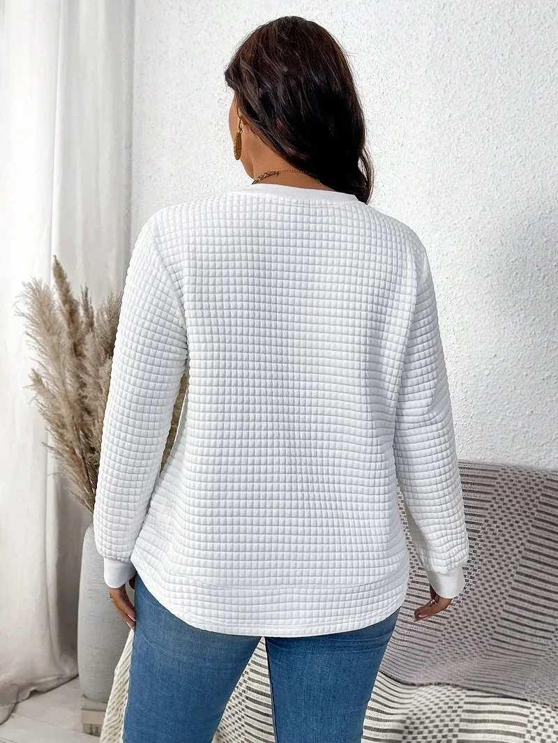 New Plus Size Women's Fashionable Versatile Casual Solid Color Block Plaid Pullover Polo Shirt Oversized Pullover Sweatshirt Long Sleeve T-Shirt 