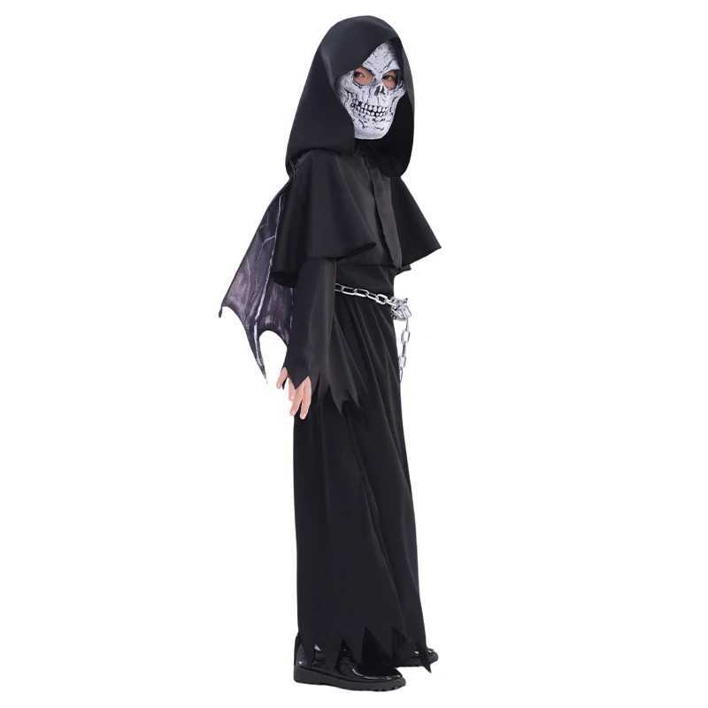 Unisex Girl Scary Demon Clothing Boy Grim Reaper Halloween Fancy Dress Up Childs Winged Reaper Costume L250918