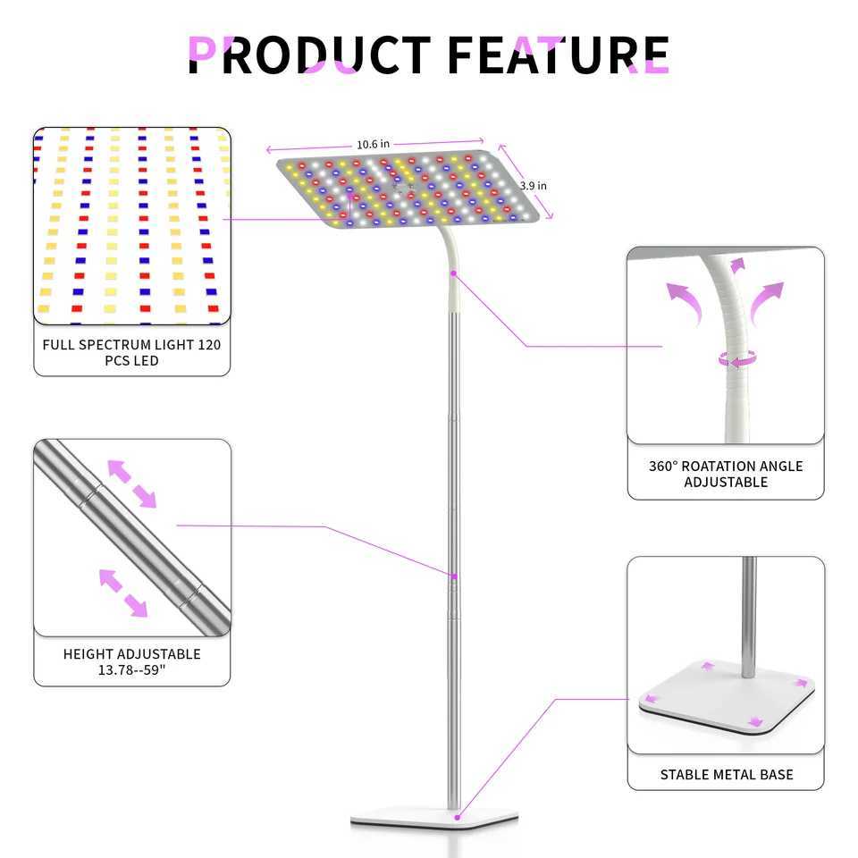BESTVA Full Spectrum Grow Lights 18W Adjustable Stand Timmer Dimmable 3000K 5000K Phytolamp for Plants Hydroponic Growing System C250919