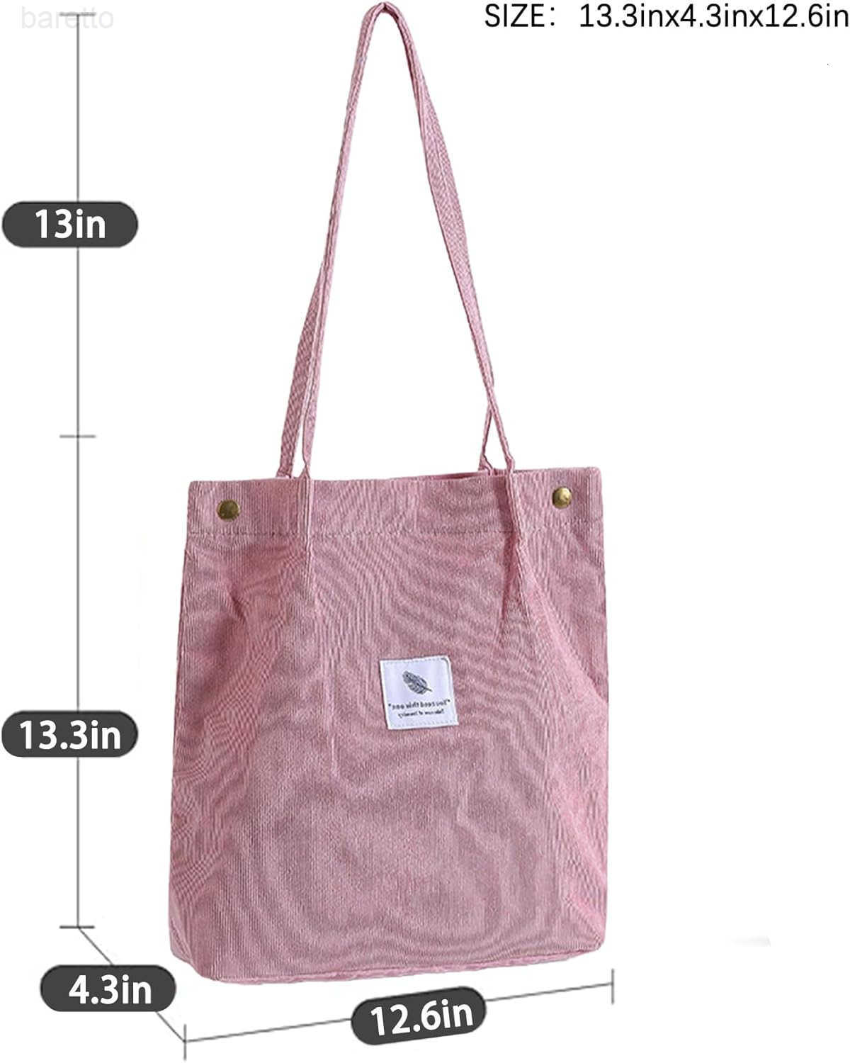 Corduroy Tote Bags for Women Sturdy Shoulder Reusable Grocery Bag with Inner Pockets and Magnetic Button Z2509019