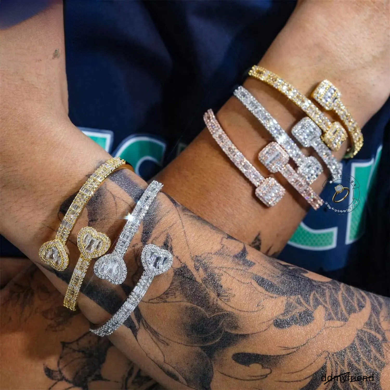 Ready Stock Good Quality Affordable Iced Out Bangle Bracelet Gold Plated Necklace Moissanite Jewelry Hip Hop Rock Gifts ddmyfriend