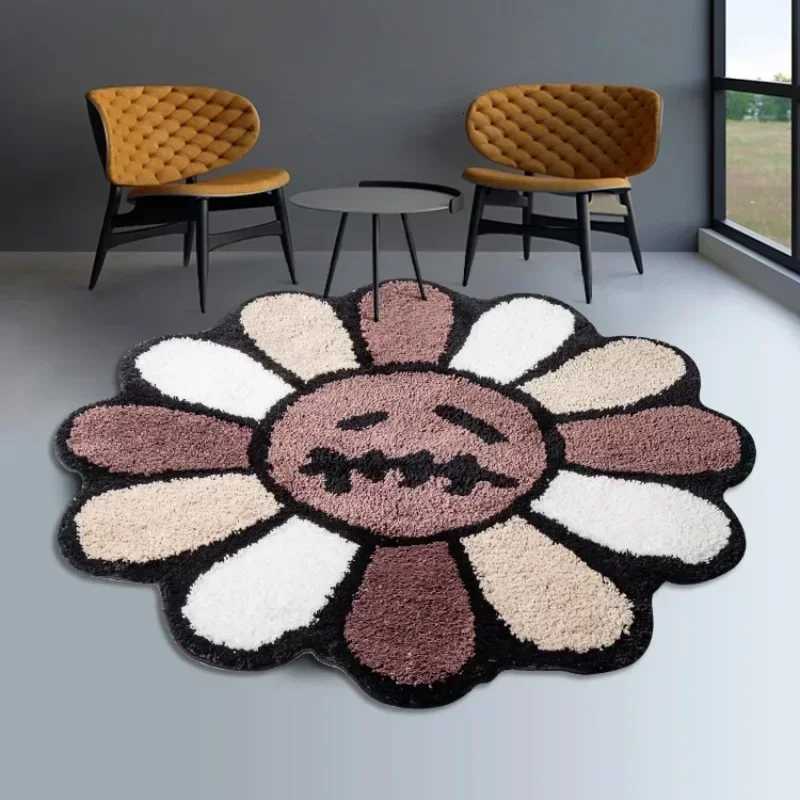 Aesthetic Suower Carpet Tufting Bathro Antislip Carpet Fluffy Thickening mats Sun Flowers Cactus Rug Living Ro Rug Decor C250919