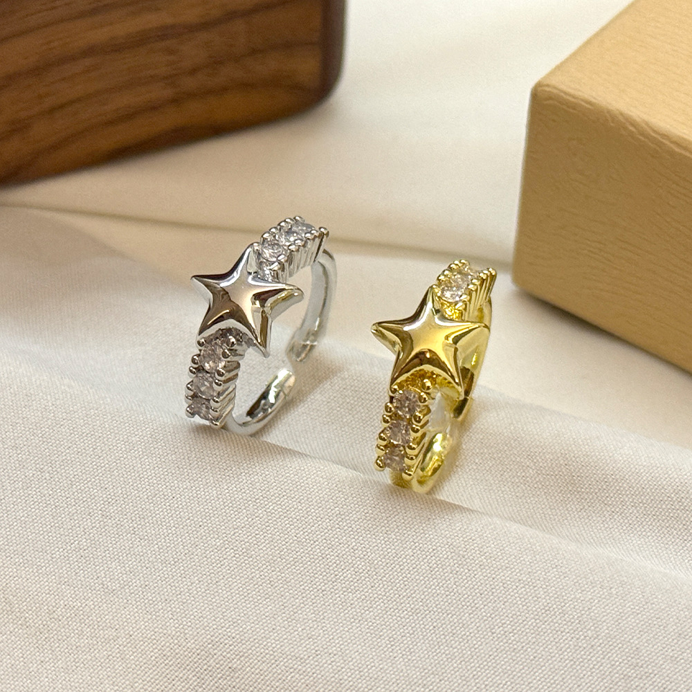 Gold - Toned Star Open Cuff Ring With Crystal Accents Delicate Daily & Charming Jewelry Gift For Her High - Quality And Stylish Accessory
