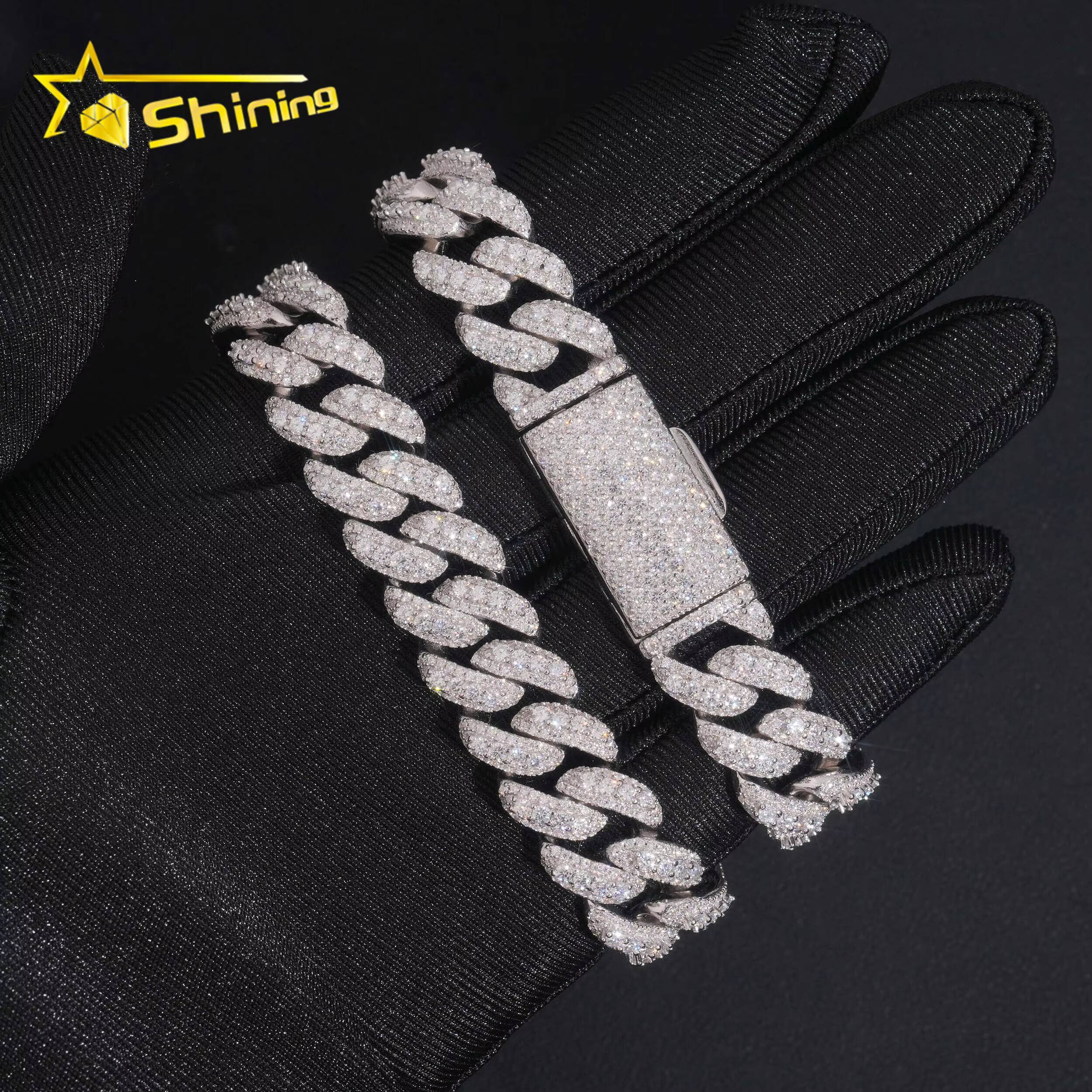 Iced Out 13mm Hip Hop Moon Shape Moissanite Cuban Bracelet Fine Jewelry GRA Certificate Men Women 925 Silver Bracelet