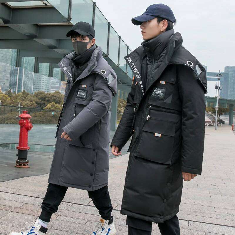 Couple Top quality X-Long Men New Tide Brand Winter White Duck Jacket Cold Proof Women Hooded Down Coat parkas