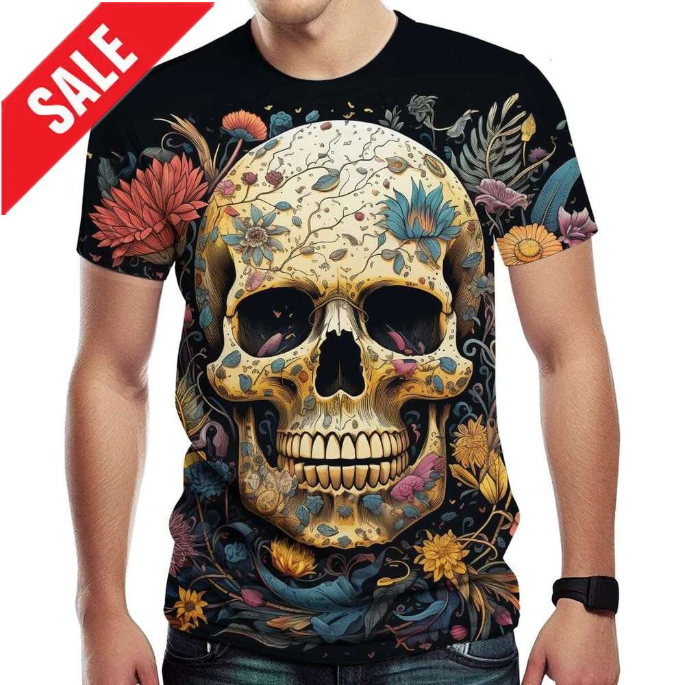 Halloween Mens T shirt Skull Graphic T-Shirts for Men Novelty 3D Flower Print Shirts Summer Fashion shirts tshirt graphic tee Casual tops summer cloth