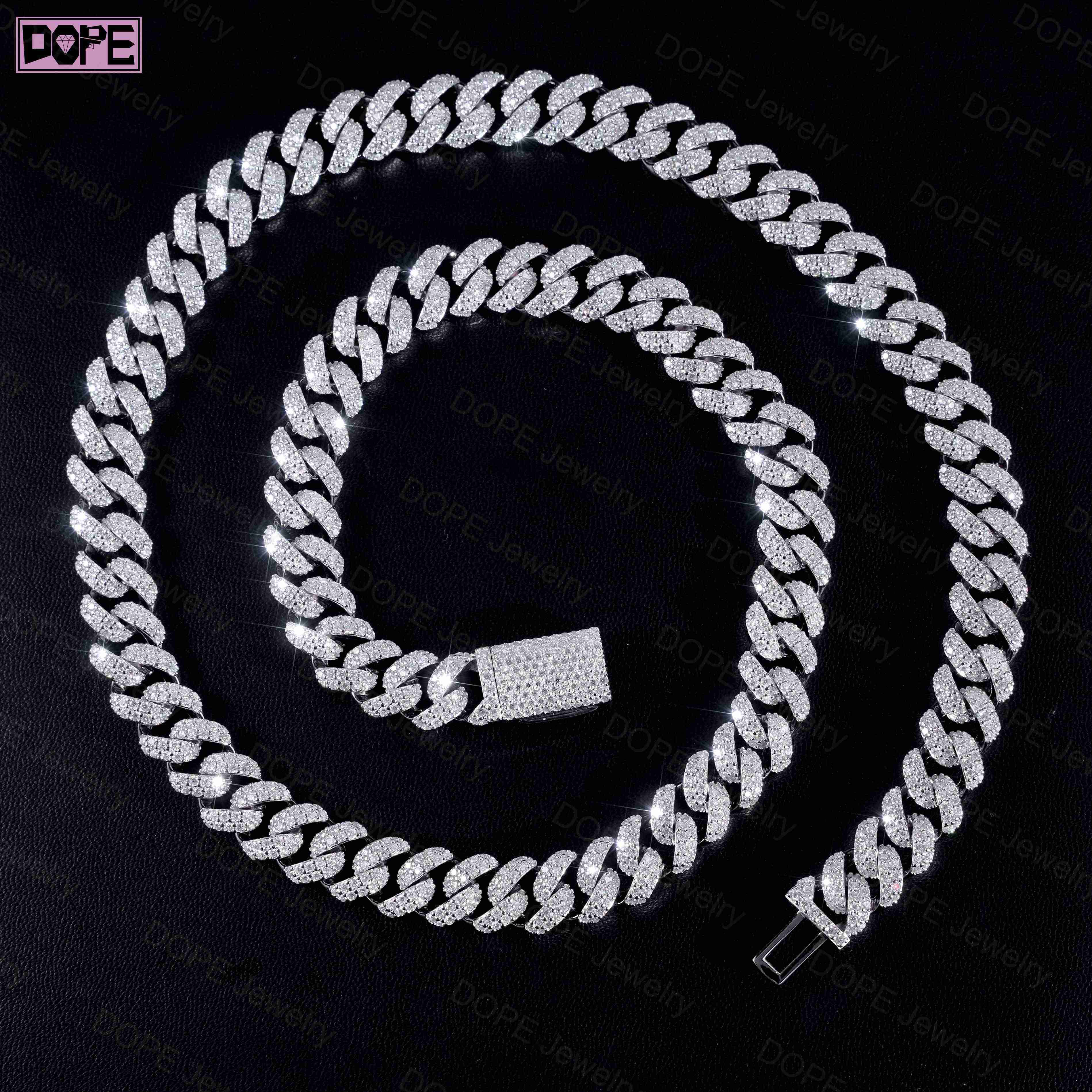 10mm Moissanite Diamond Hiphop Rapper Cuban Link Chain 925 Sterling Silver Moissanite Cuban Link Chain