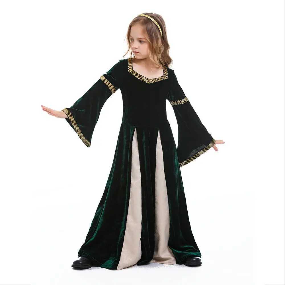 Kids Medieval Renaissance Princess Queen Cosplay Swing Dress Costume Girls Gown Robe Vampire Elf Ear Halloween Carnival Suit L250918