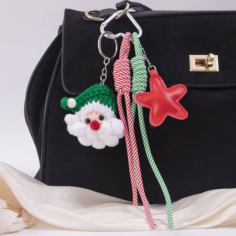 For Christmas Cute Wool Santa Pendant Creative DIY Five-pointed Star Keychain Fashion Bag Parts Accessories