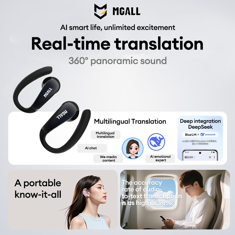 MGALL Wireless Bluetooth Earphones HY-C09 BT6.0 Earhook Style AI Conference Assistant Translation Earbuds HD Calling Music Headset