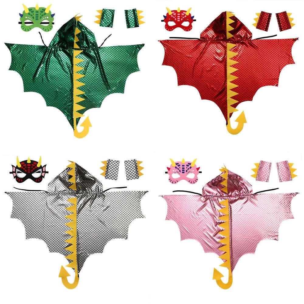 Children Dinosaur Hooded Cape with Tail Mask Wrist Accessories for Halloween Cosplay Costume Party 312Y Toddler Gift L250918VGYH